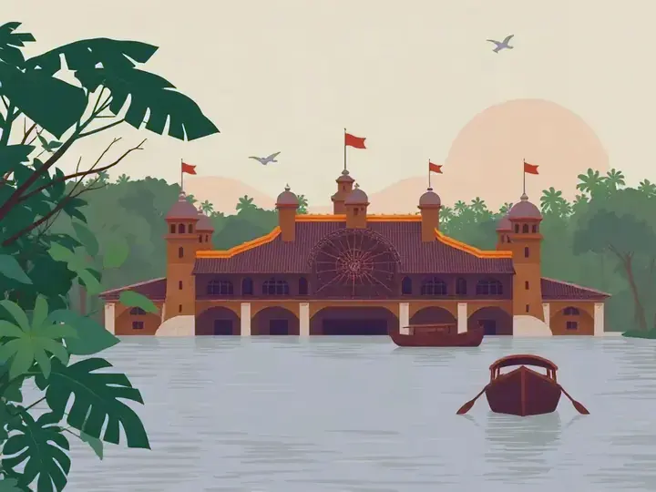 Belém do Pará WeWard card chapter picture: Amazon river harbour with an iron market hall, rainforest, river boats