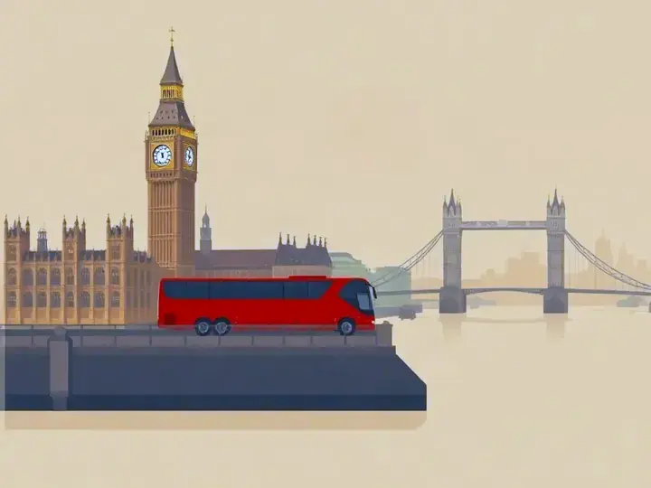 London WeWard card chapter picture: clock tower and parliament by the river with a red bus and Tower Bridge