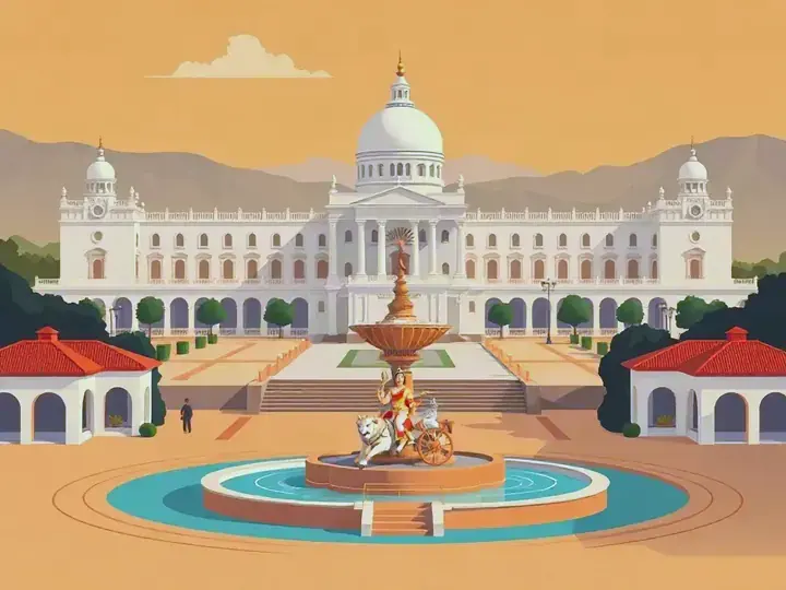 Madrid WeWard card chapter picture: royal palace and plaza, grand fountain, terracotta rooftops