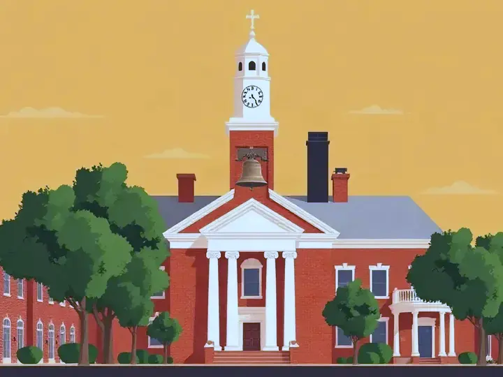 Philadelphia WeWard card chapter picture: brick independence hall, cracked bell, rowhouses
