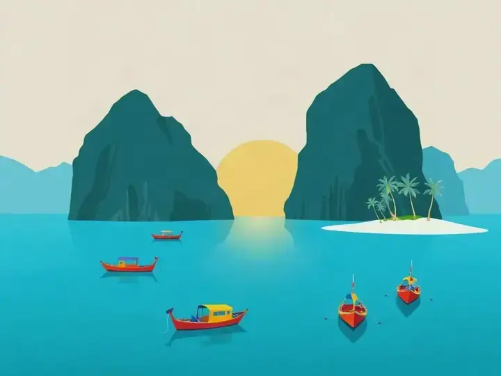 Philippines WeWard card chapter picture: limestone islands in turquoise lagoons, outrigger boats, palms